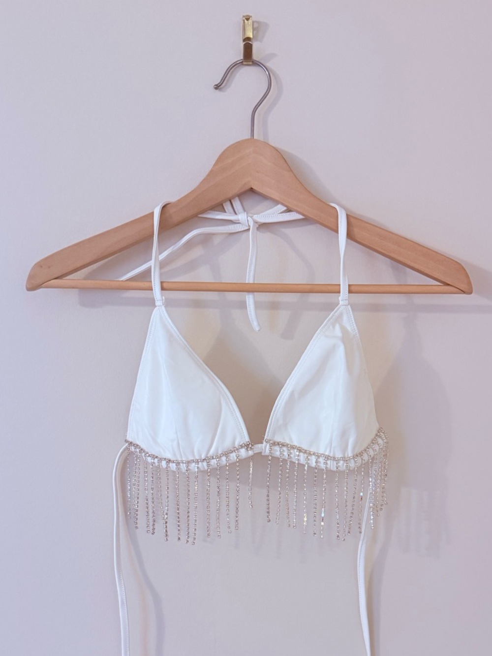 12TH TRIBE • White Rhinestone Fringe Triangle Top